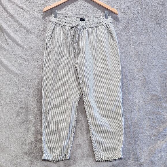 J. Crew Womens Striped Linen Cotton Blend Drawstring Pants Size 6 Petite Beach - Picture 1 of 13